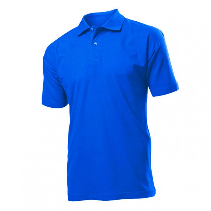 Saks Mavi Polo Yaka Pike Dokuma Promosyon T-Shirt – Düğmeli Logo Baskılı Kurumsal Tişört